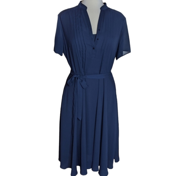 Nanette Lepore Shirt Dress Pintuck Pleat Belted Short Sleeve Button A-Line - Picture 3 of 7